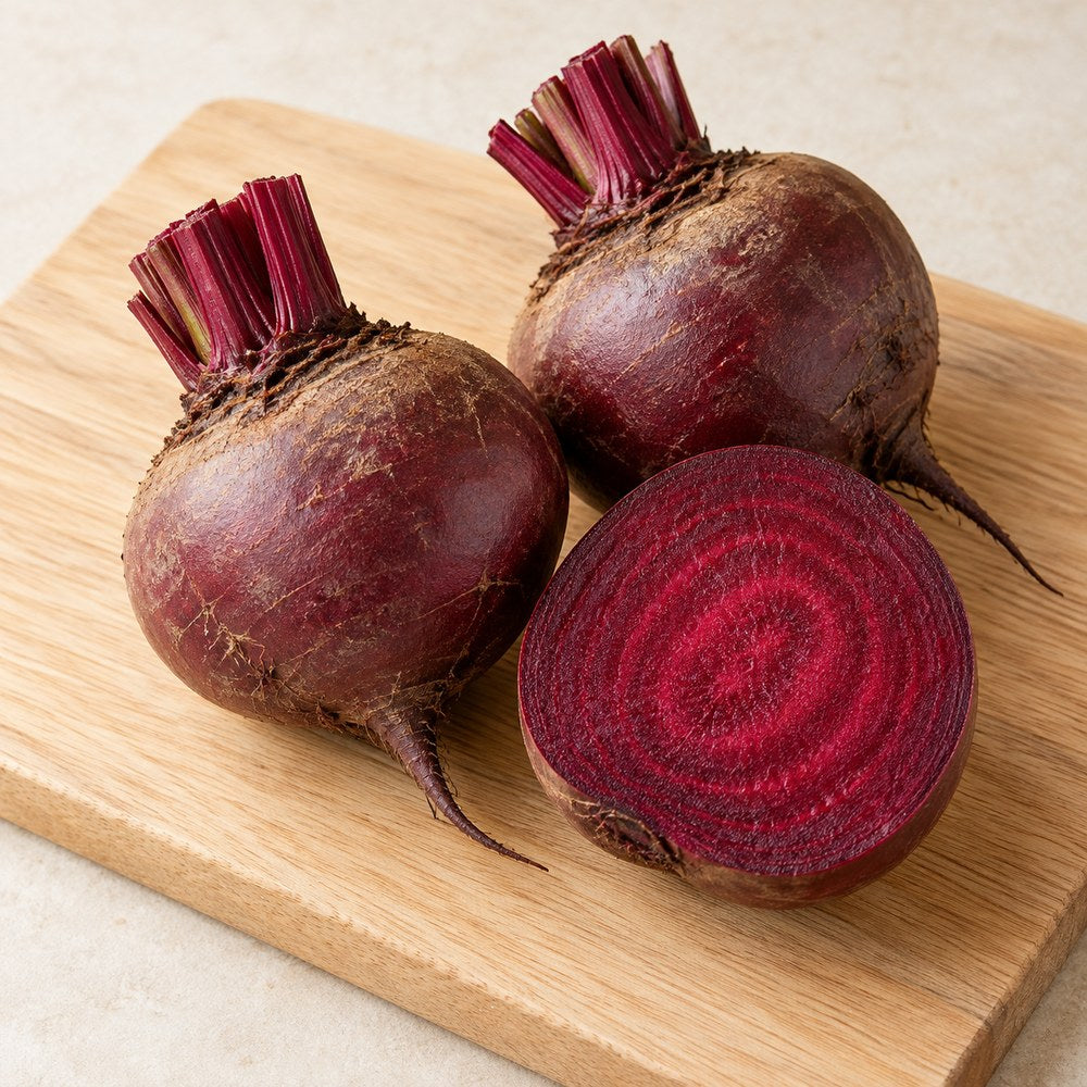 Rote Bete auf einem hellen Holzbrett