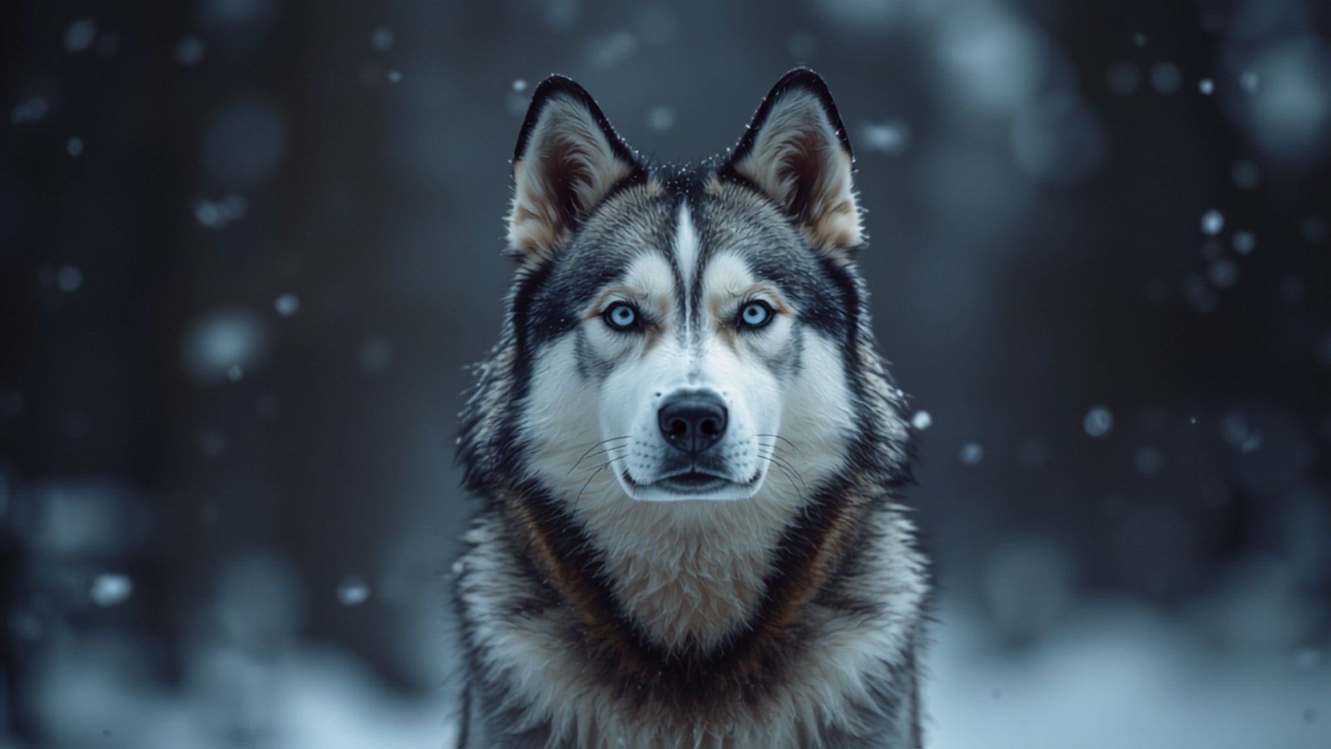 Siberian Husky im Schnee am Waldrand