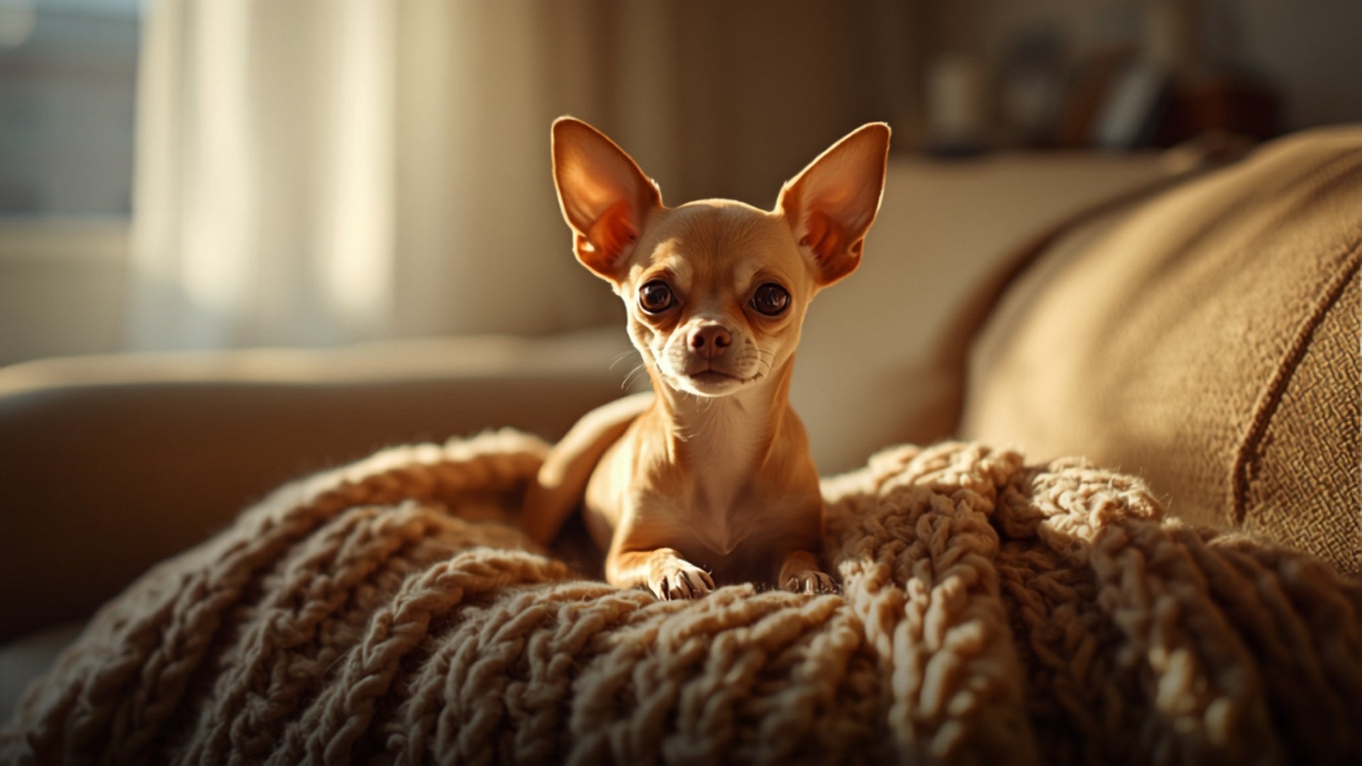 Chihuahua auf einer Strickdecke