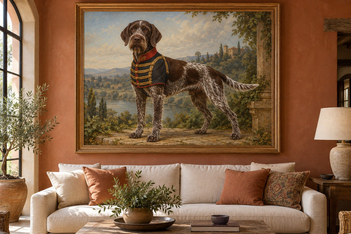 Deutsch Stichelhaar als Wandbild im Stil Royal mit kurzer Uniform, Raum: terrakottafarbenes Wohnzimmer