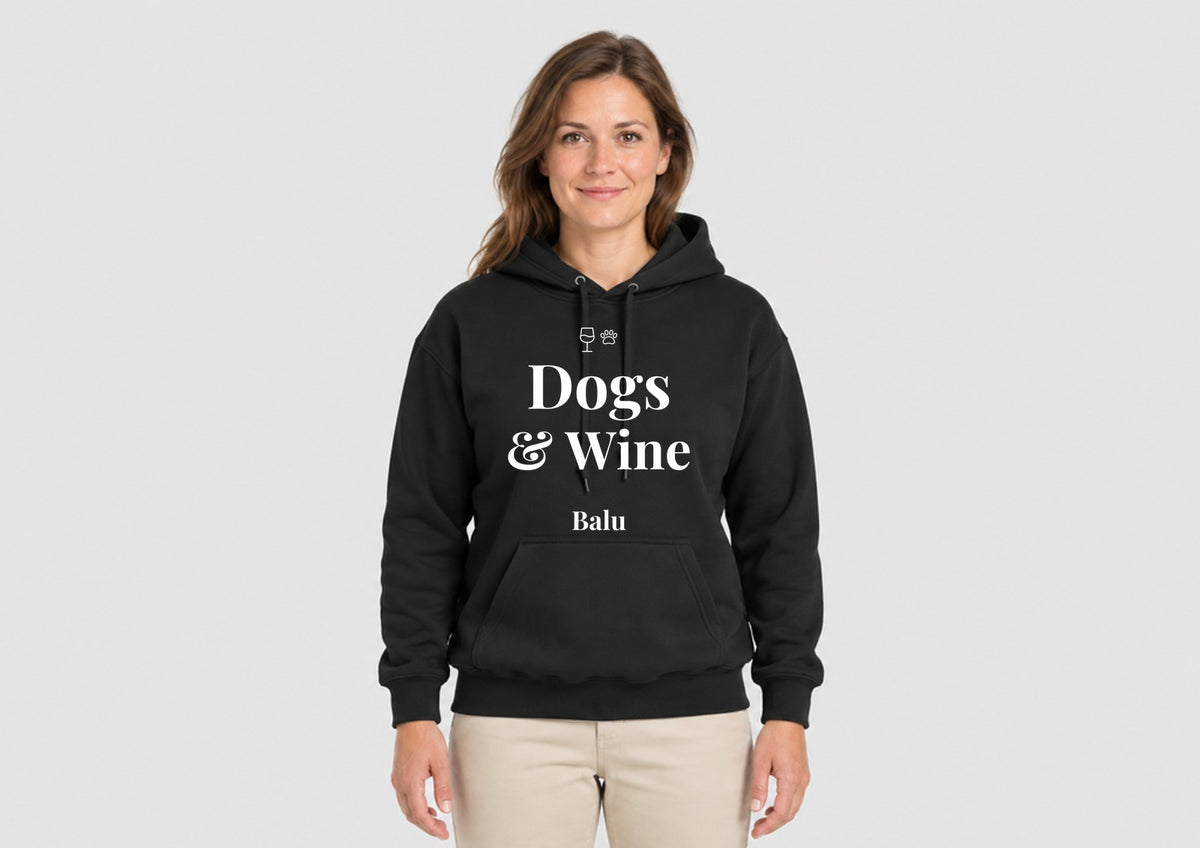 Dogs & Wine mit Namen deines Hundes, Hoodie dunkel