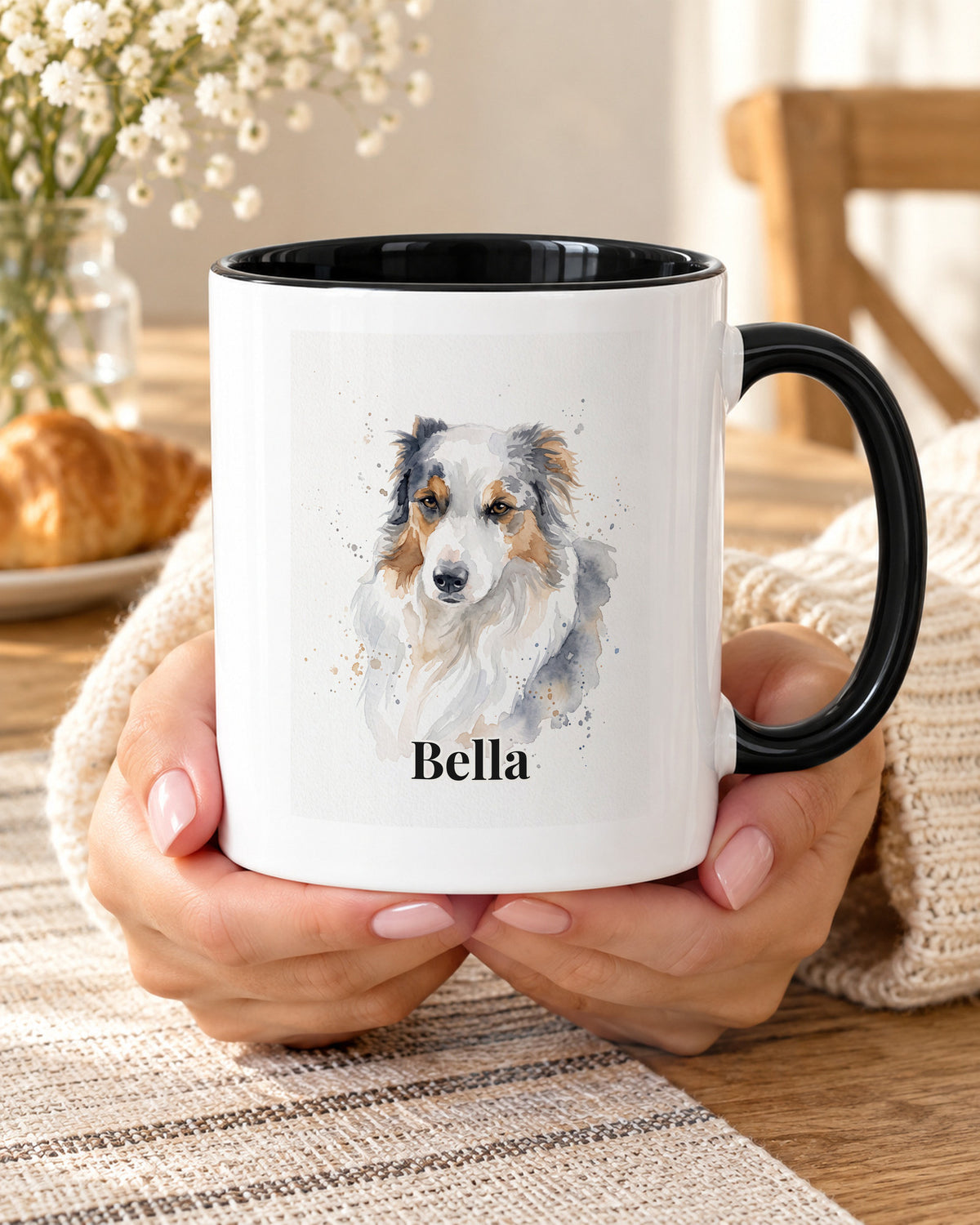 Personalisierte Hundetasse mit Foto, Akzenttasse innen schwarz