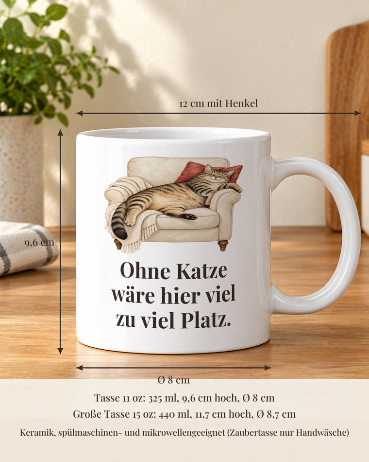 Katzentasse 11 oz mit Maßen: 9,6 cm hoch, 8 cm Durchmesser