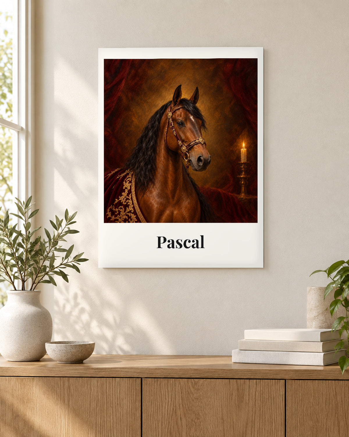 Personalisiertes Pferdeportrait auf Aluminium im Royal-Stil mit Namen Pascal, Paso Fino