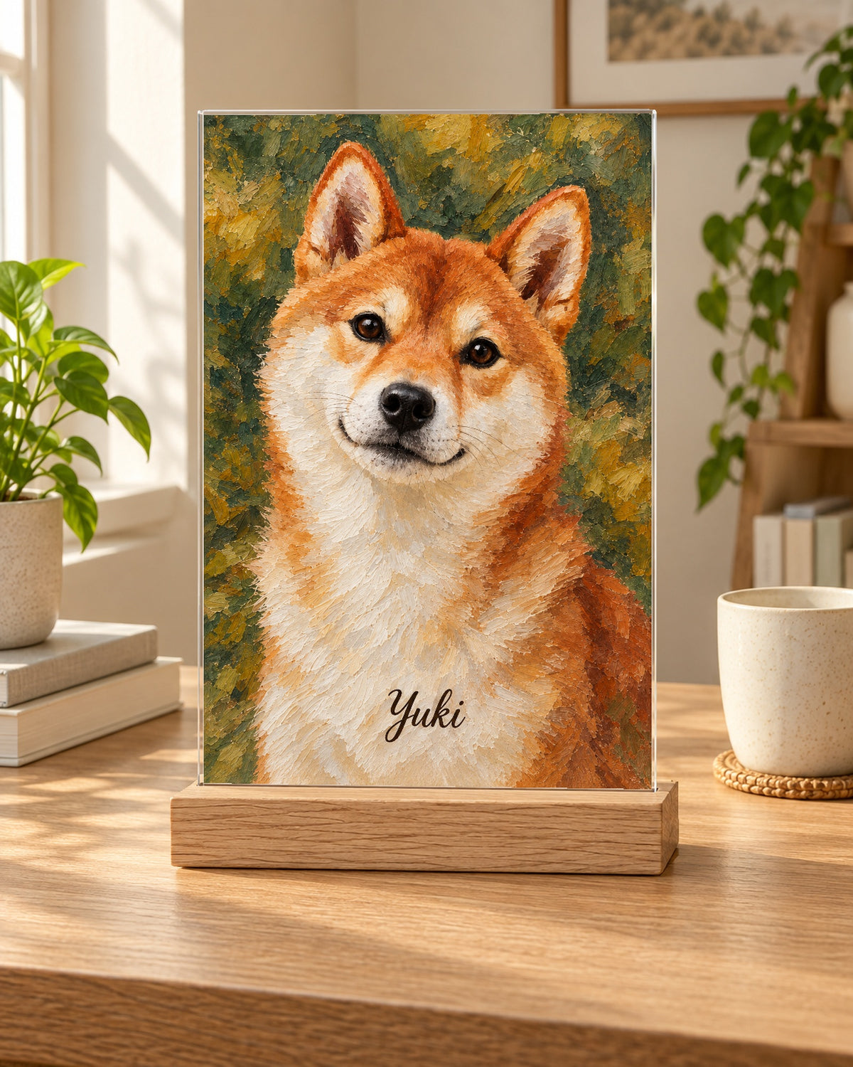 Personalisiertes Hundeportrait als Acryl-Aufsteller im Ölgemälde-Stil, Shiba Inu