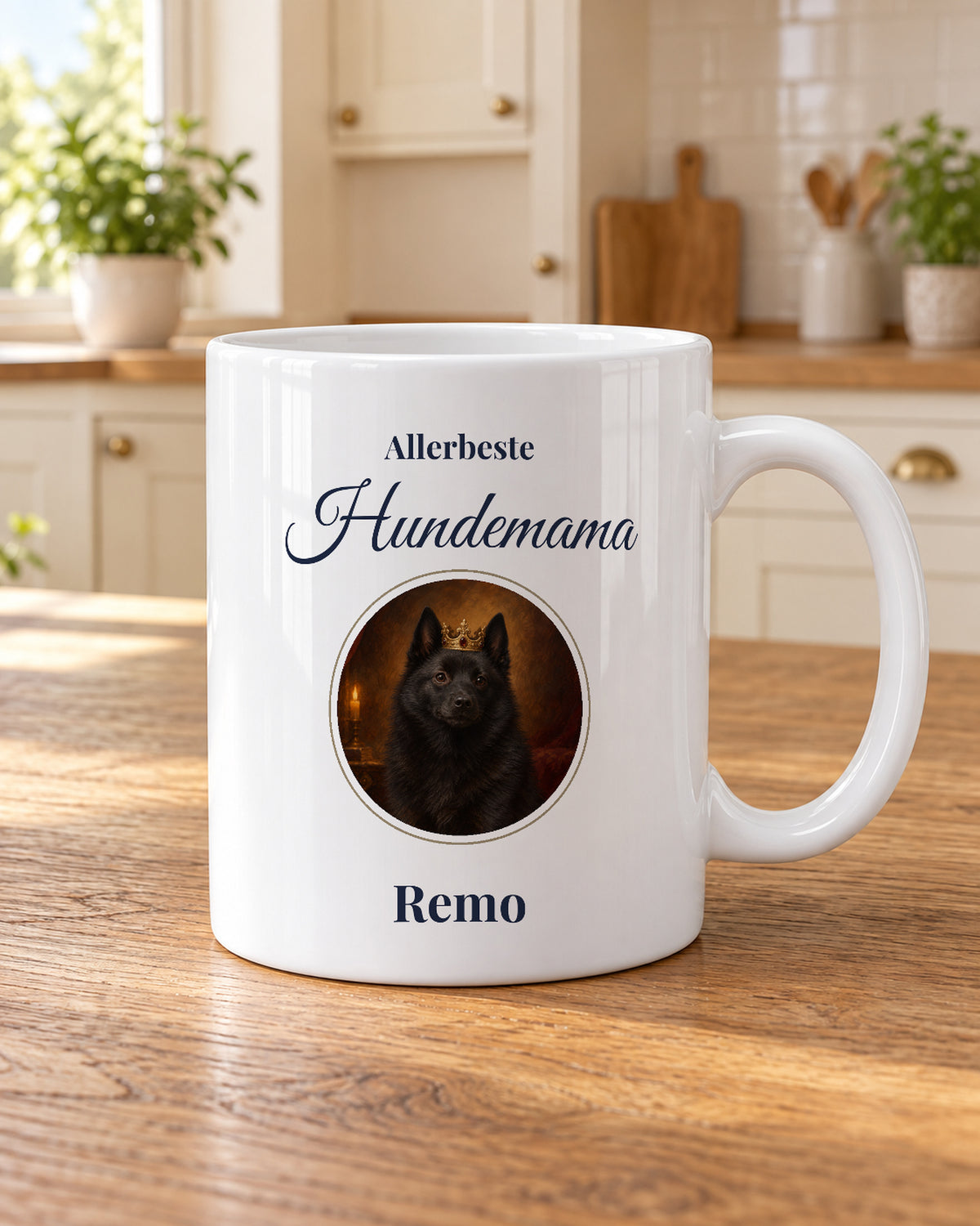 Tasse Hundemama und Hundepapa mit Foto im Royal-Stil mit Namen Remo, Schipperke
