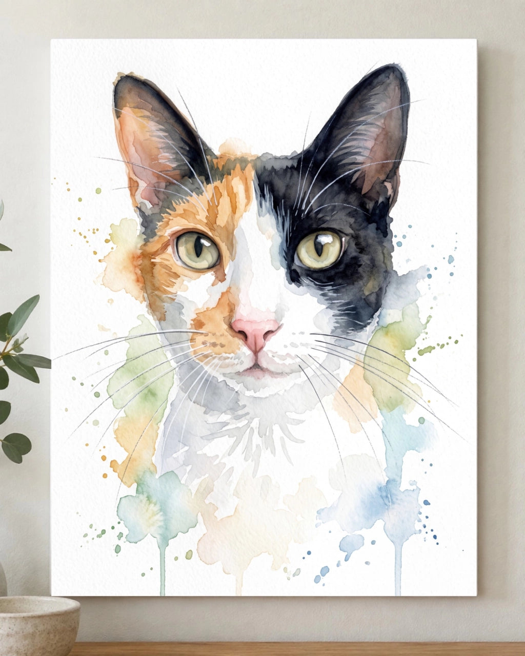 Katzenportrait auf Hartschaumplatte im Aquarell-Stil