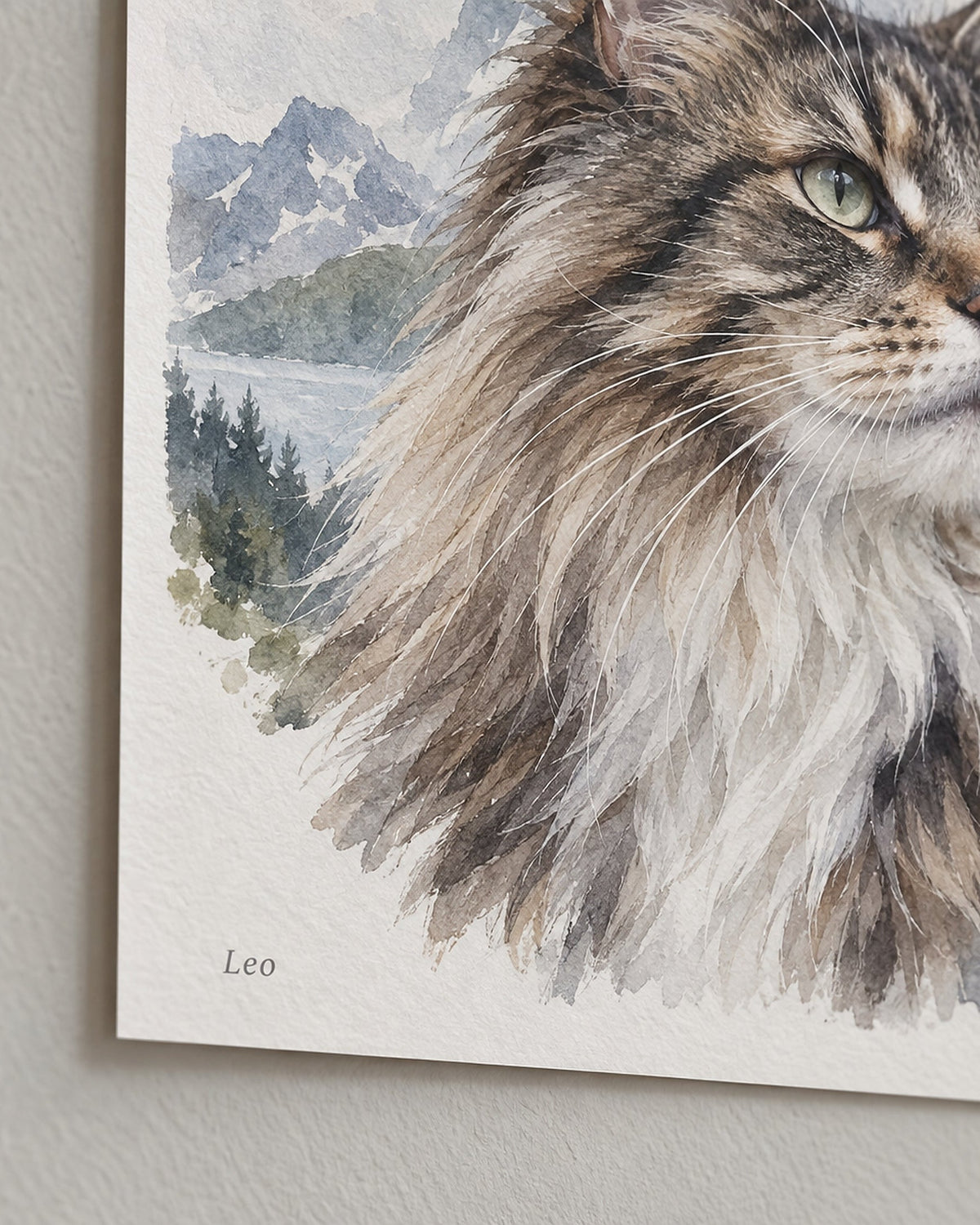 Nahaufnahme eines Katzenportraits im Aquarell-Stil auf Poster