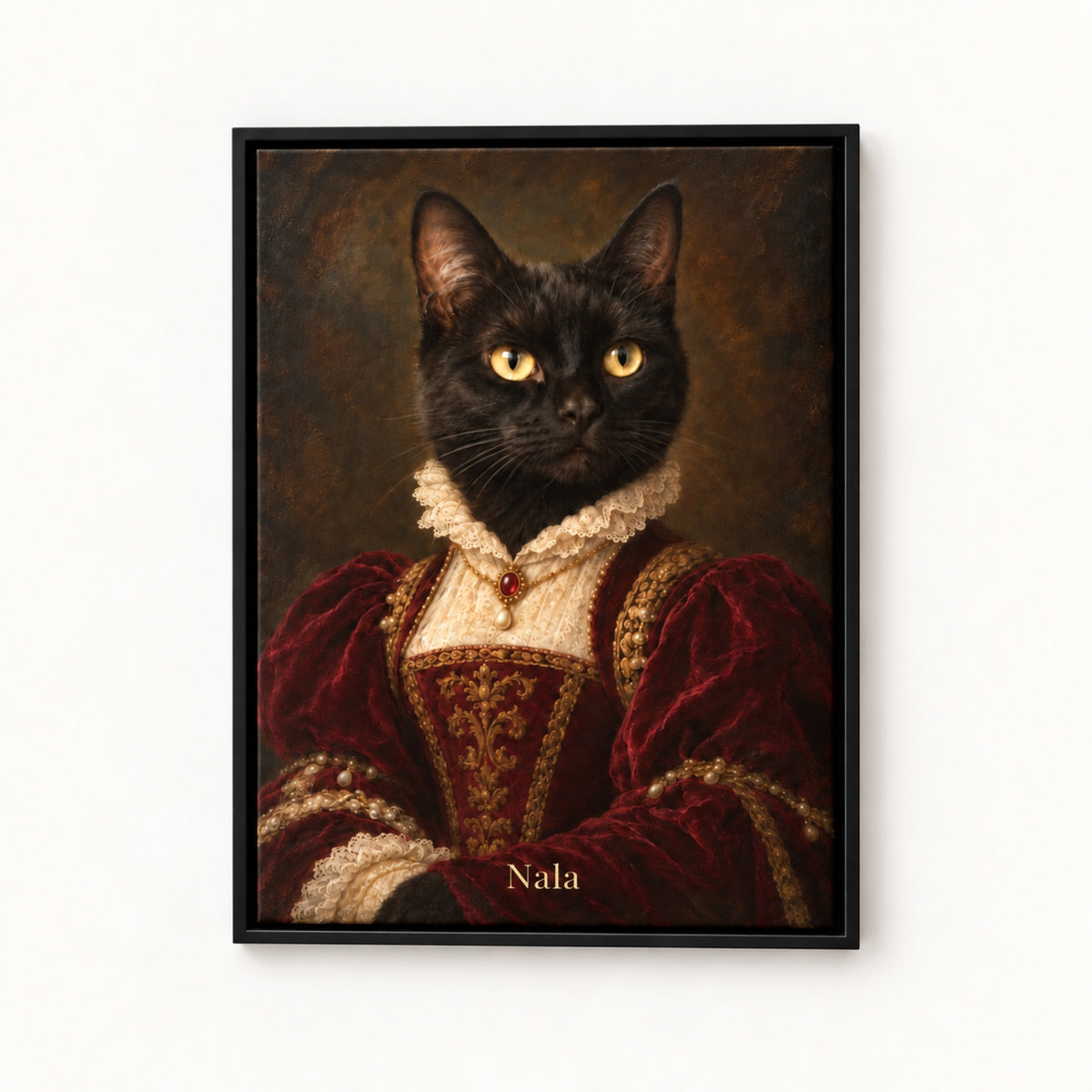 Katzenportrait – Leinwand gerahmt – Royal, schwarze Hauskatze