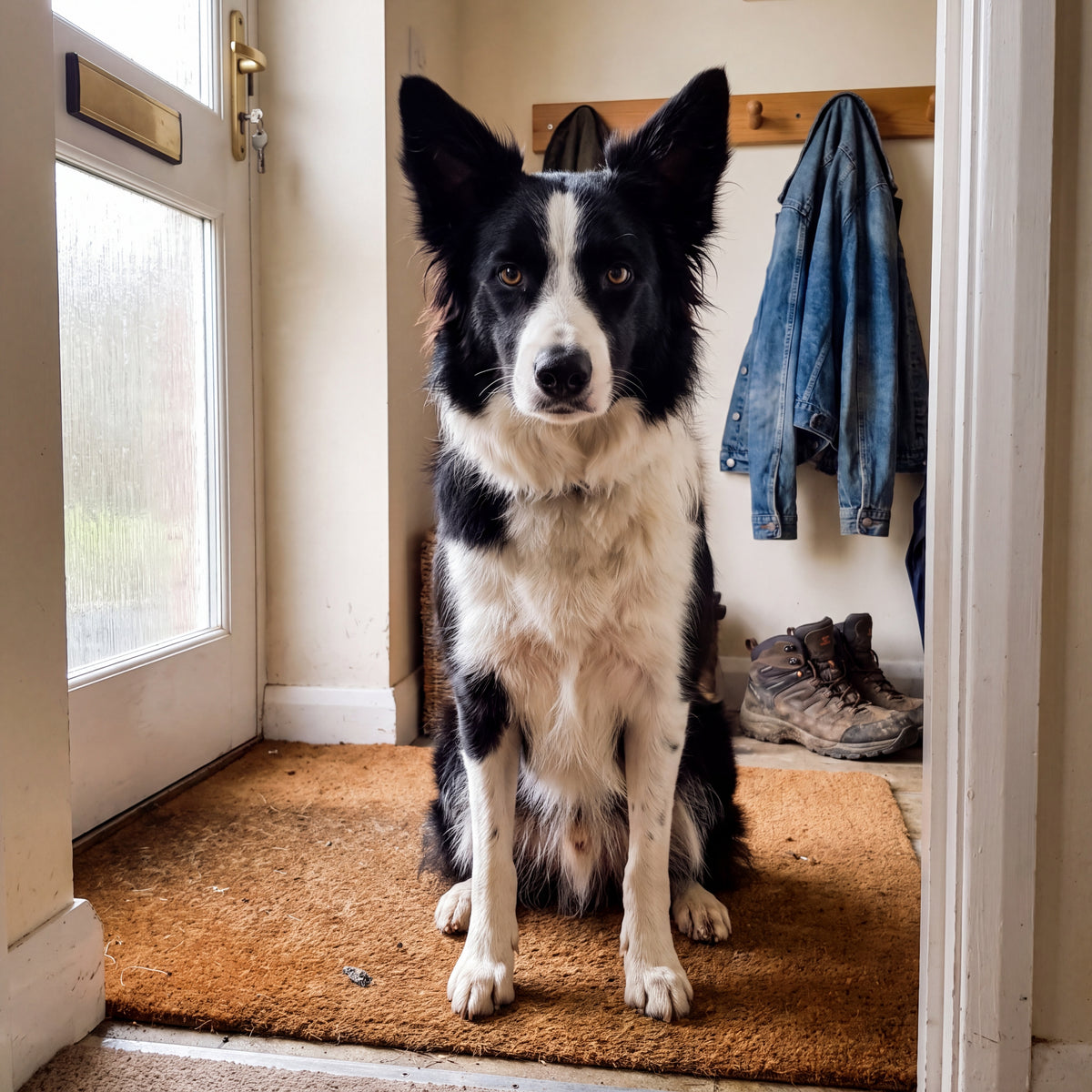 Handyfoto: Border Collie im Flur (Vorher)