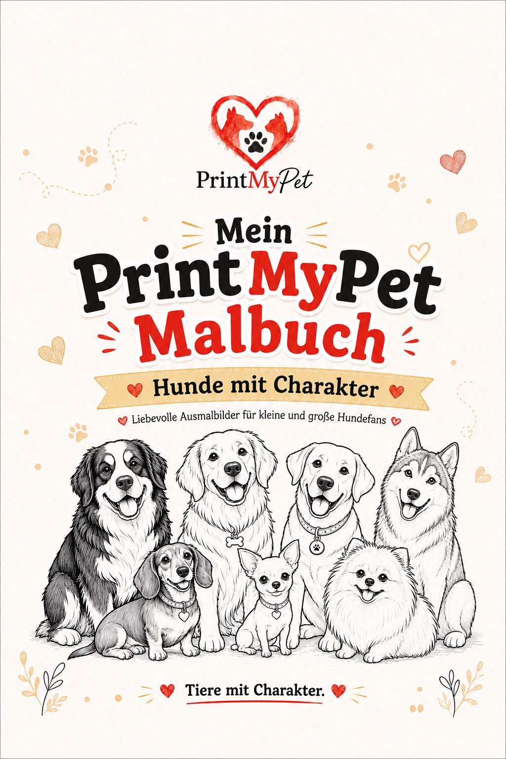 Mein Print My Pet Malbuch – Hunde mit Charakter – Cover