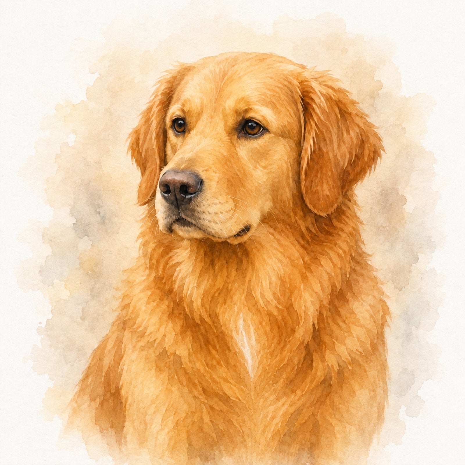 Golden Retriever als digitales Aquarell-Portrait – Beispiel für den Stil Aquarell