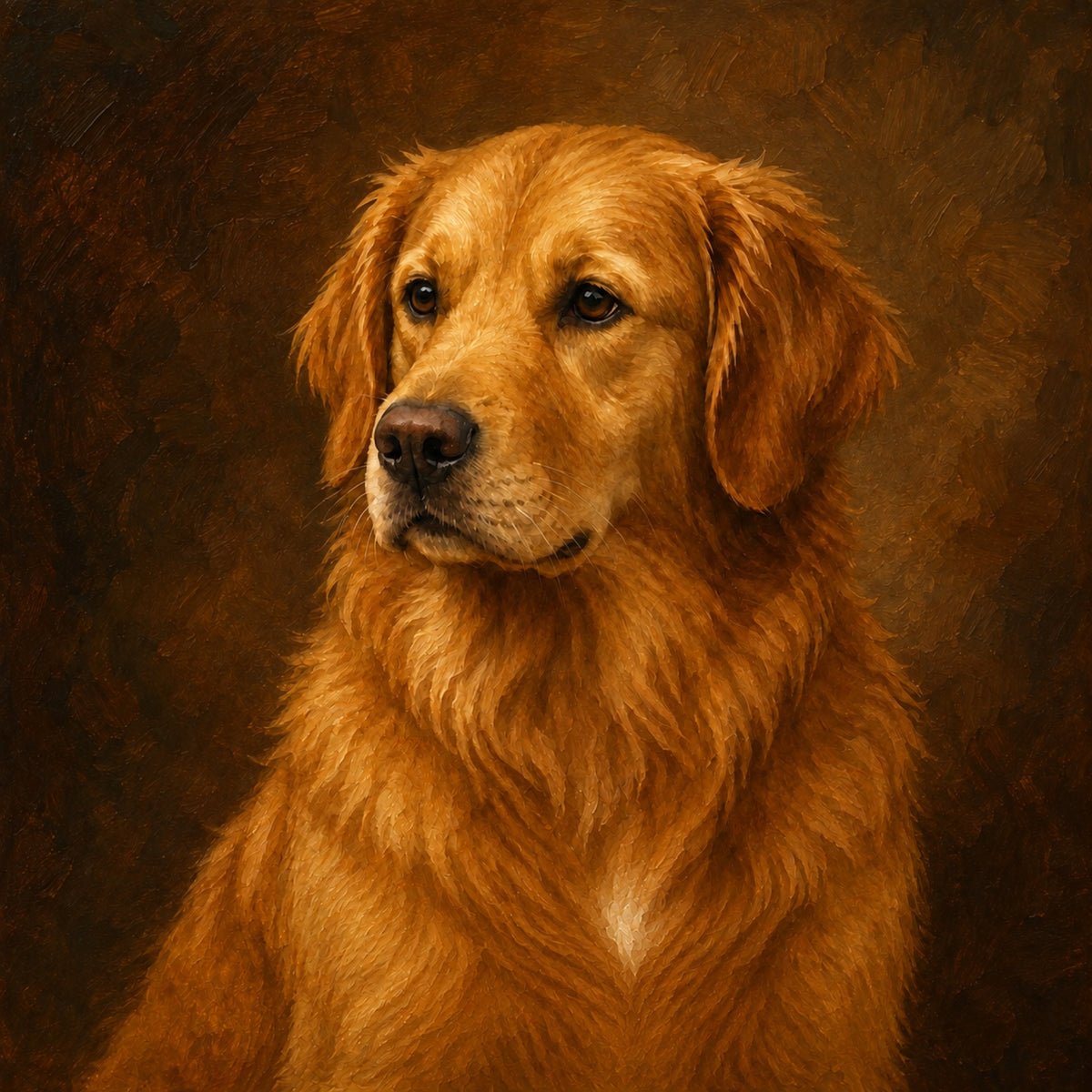 Golden Retriever als digitales Ölgemälde-Portrait – Beispiel für den Stil Ölgemälde