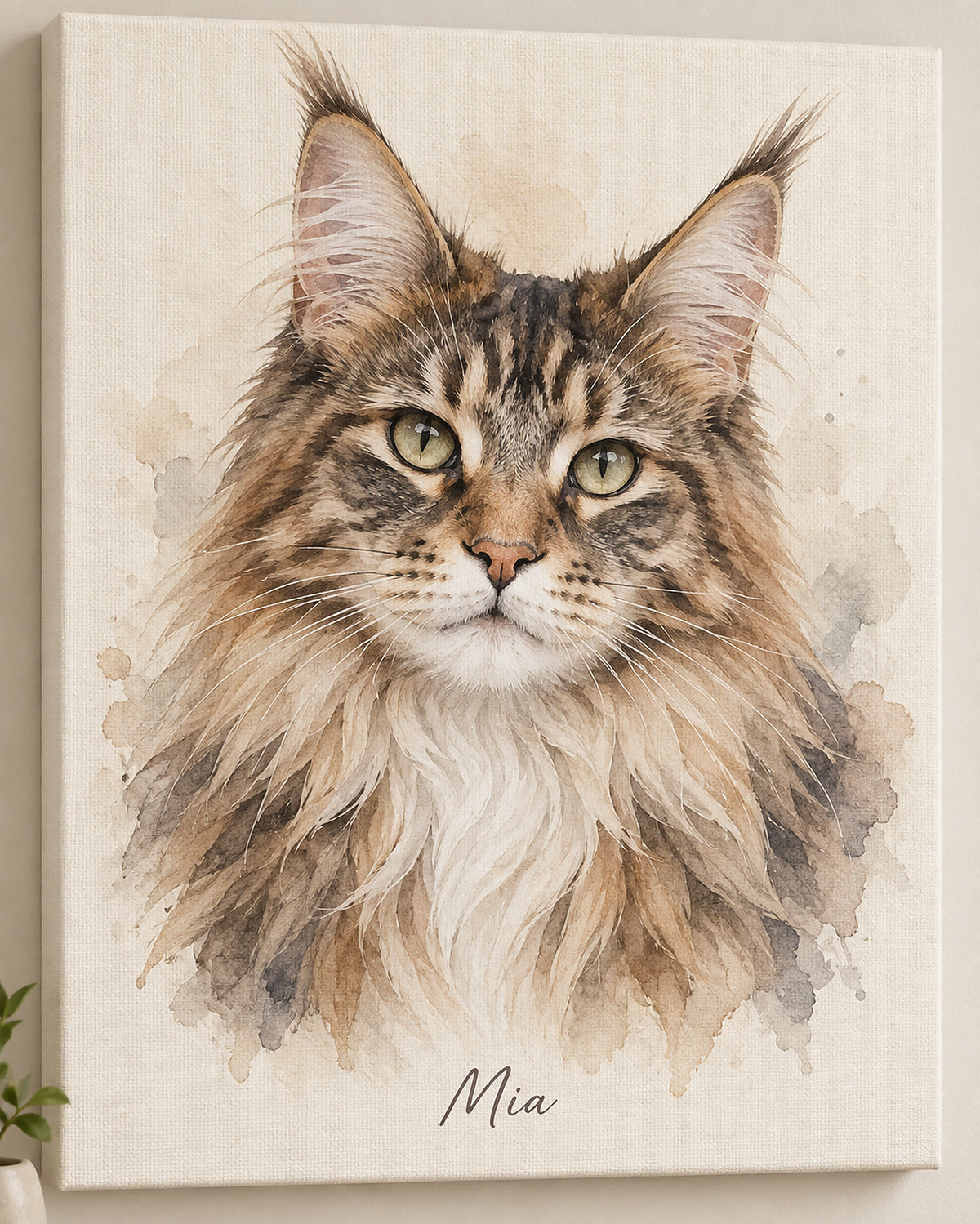 Katzenportrait auf Leinwand: Maine Coon mit dem Namen Mia