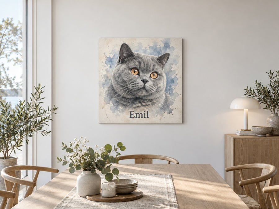 Britisch Kurzhaar als Aquarell auf Leinwand im Esszimmer