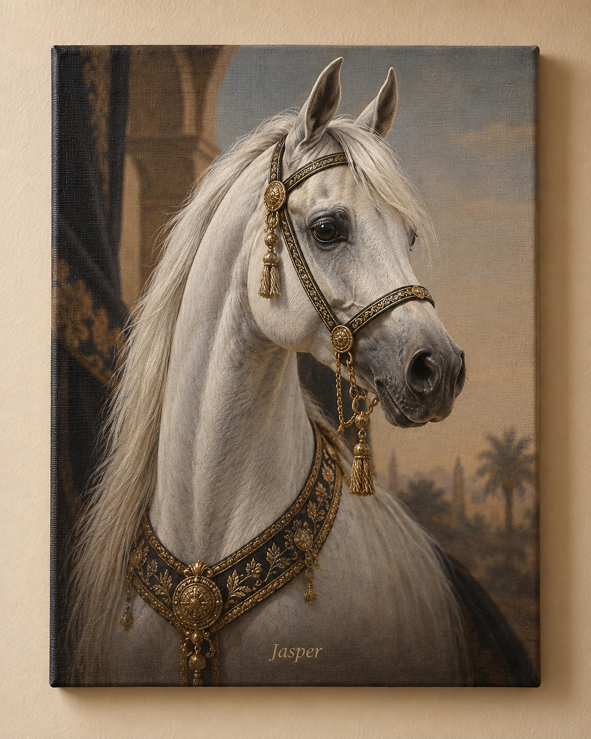 Pferdeportrait auf Leinwand, Beispiel Araber mit dem Namen Jasper