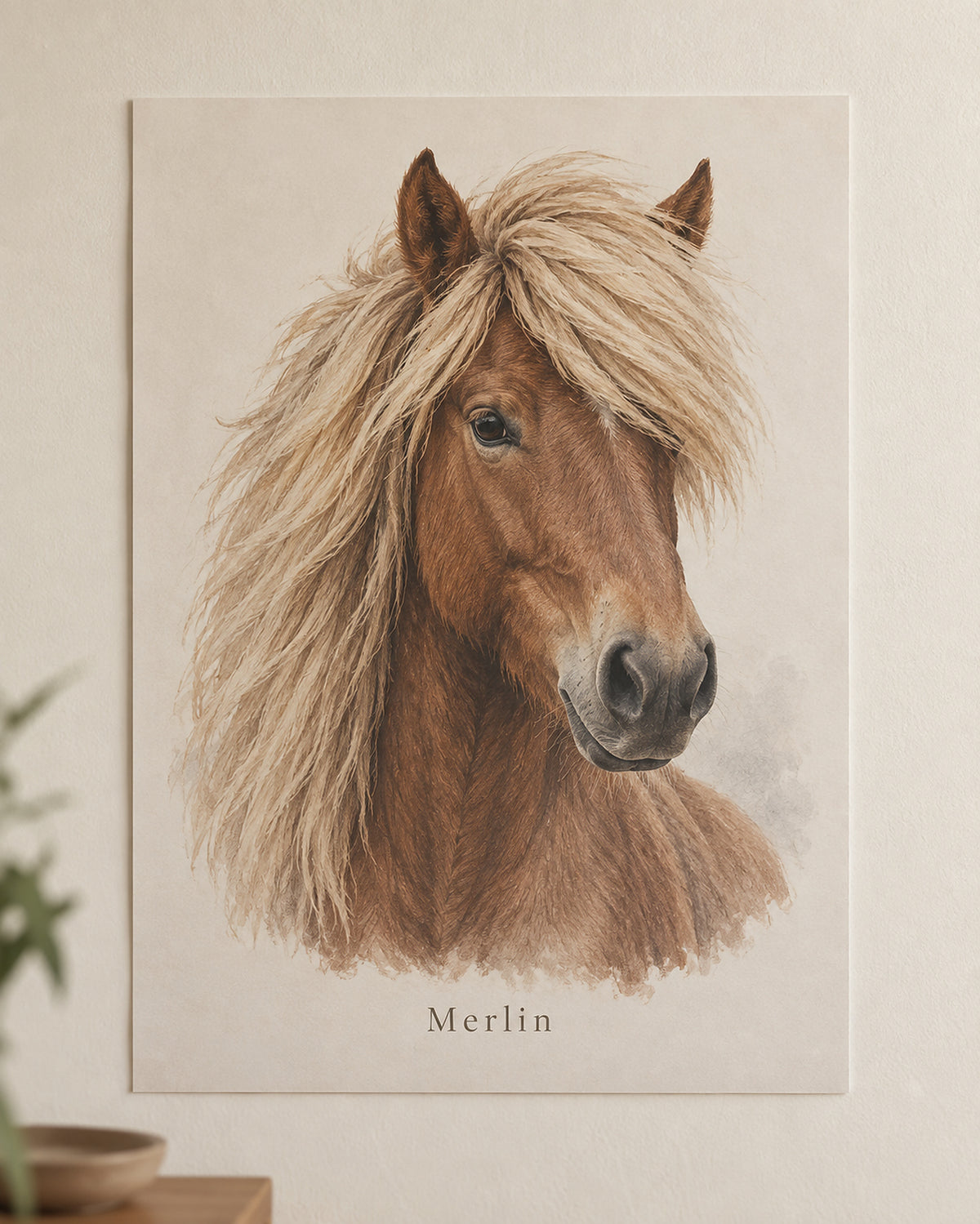 Pferdeportrait als Poster, Beispiel Isländer mit dem Namen Merlin