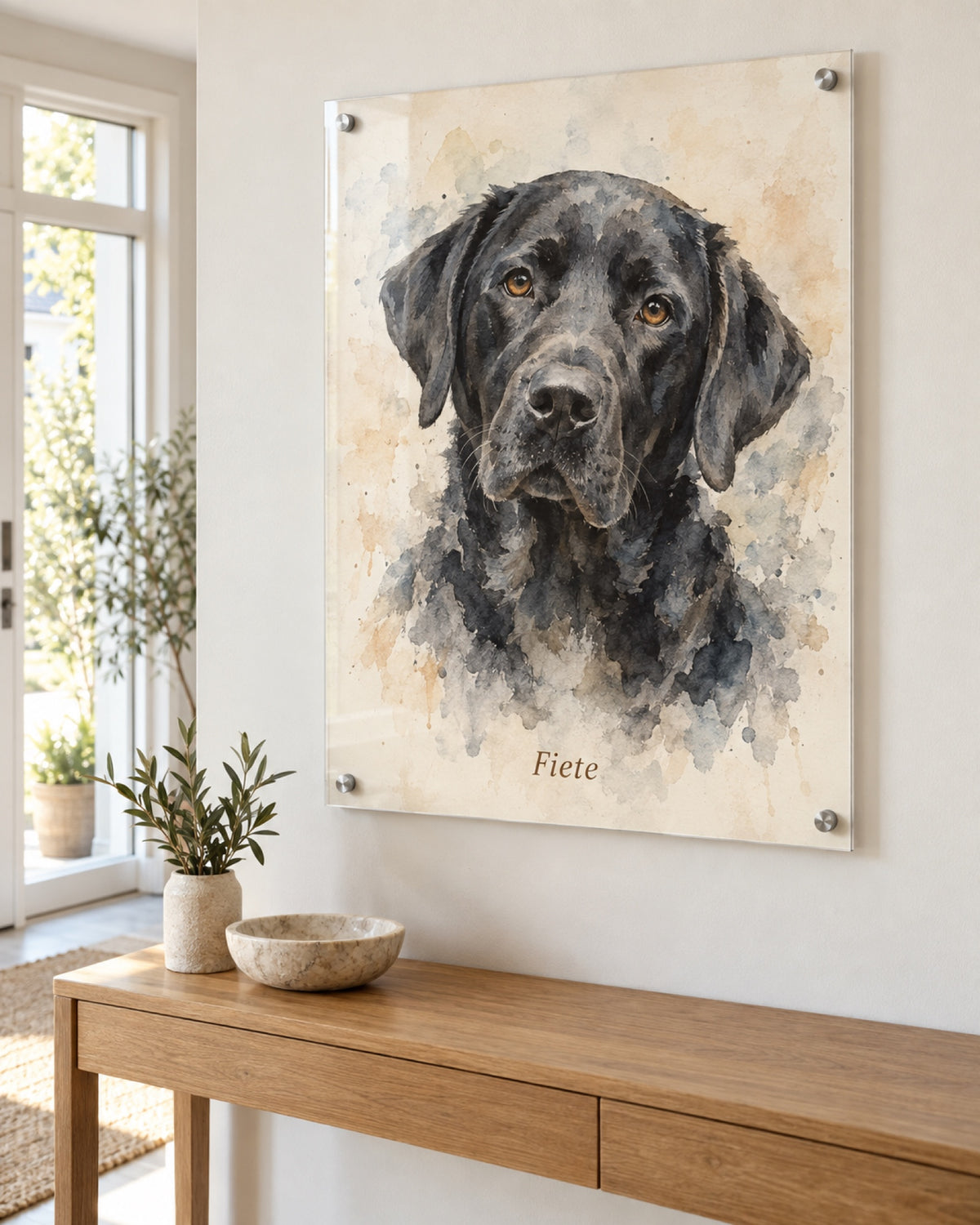 Personalisiertes Hundeportrait auf Acrylglas im Aquarell-Stil, Labrador Retriever