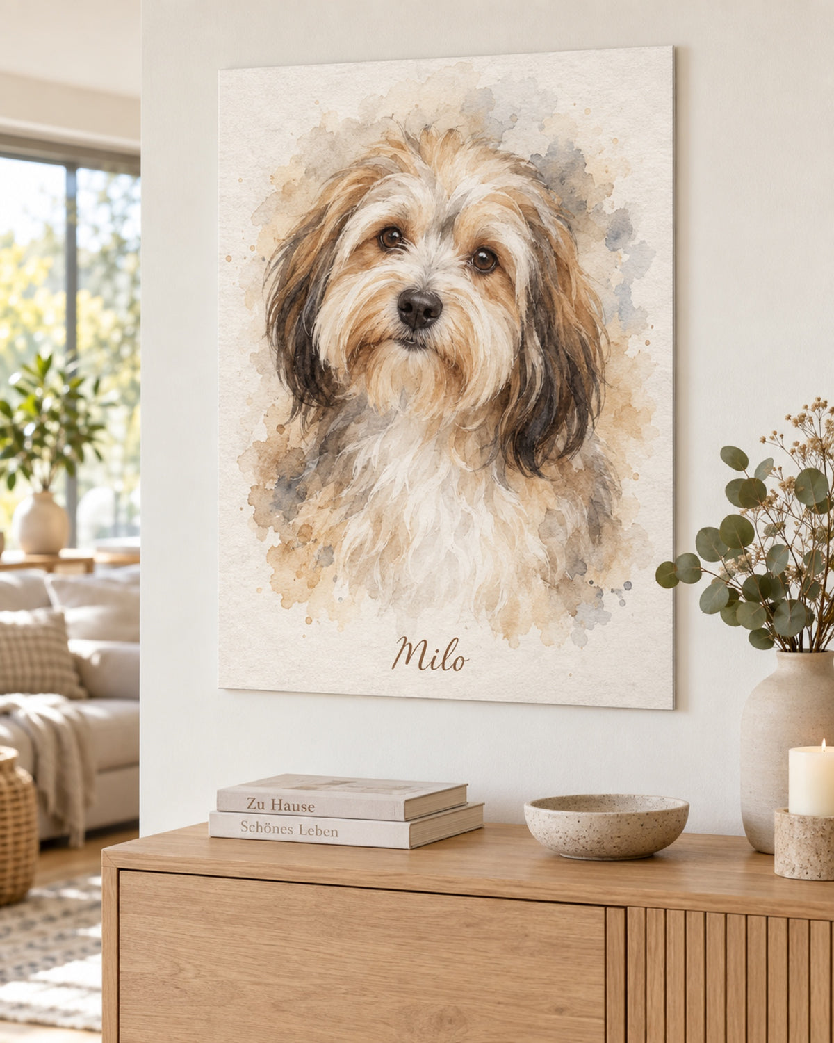 Personalisiertes Hundeportrait auf Aluminium im Aquarell-Stil, Havaneser