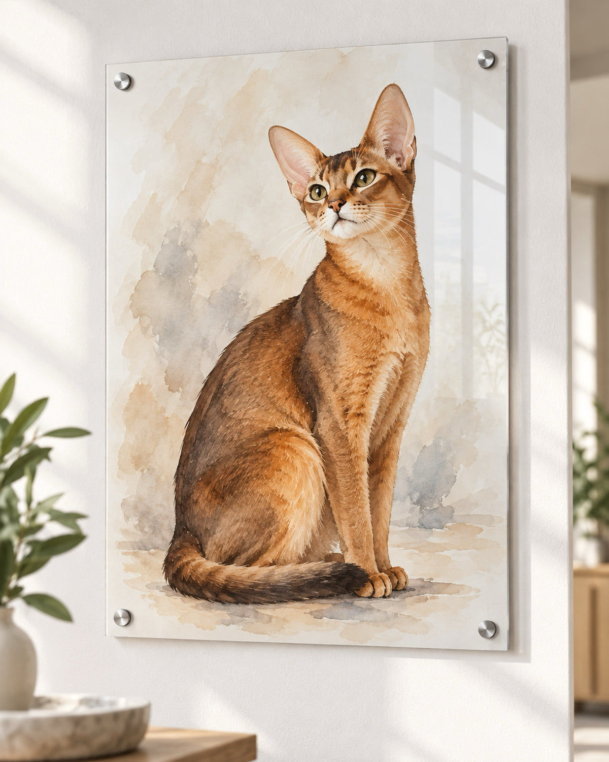 Personalisiertes Katzenportrait auf Acrylglas im Aquarell-Stil, Abessinier