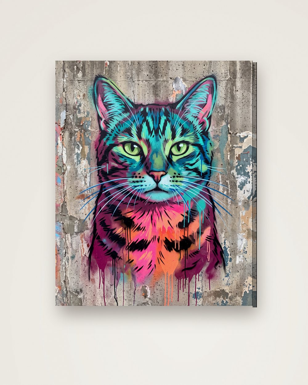 Katzenportrait im Stil Street-Art auf Leinwand, Beispiel