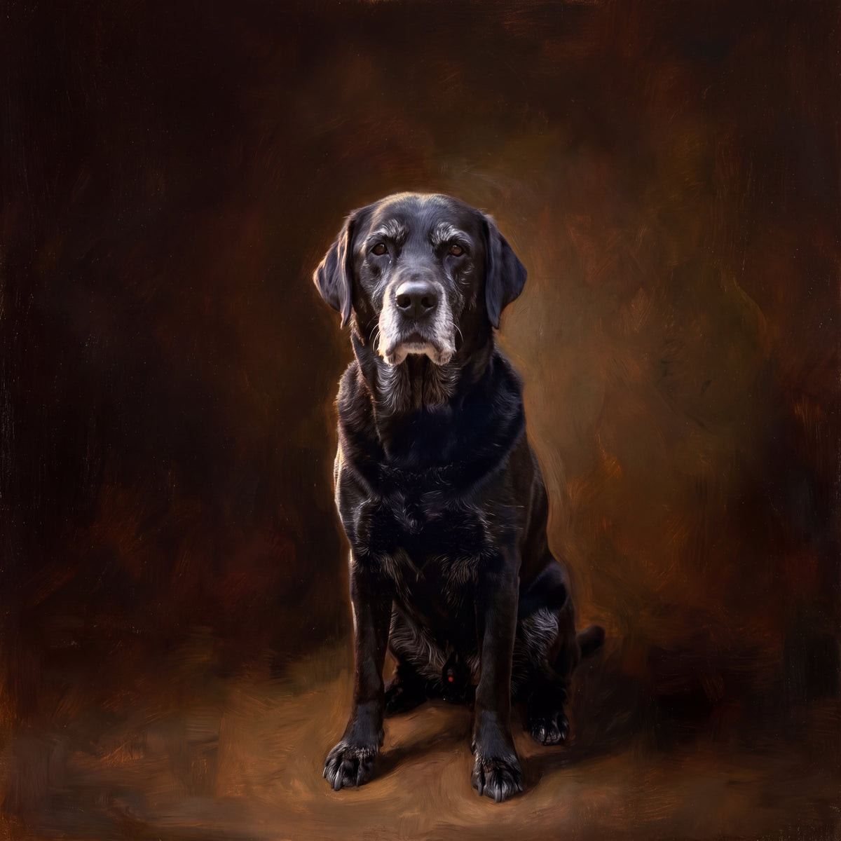 Schwarzer Labrador als realistisches Ölportrait