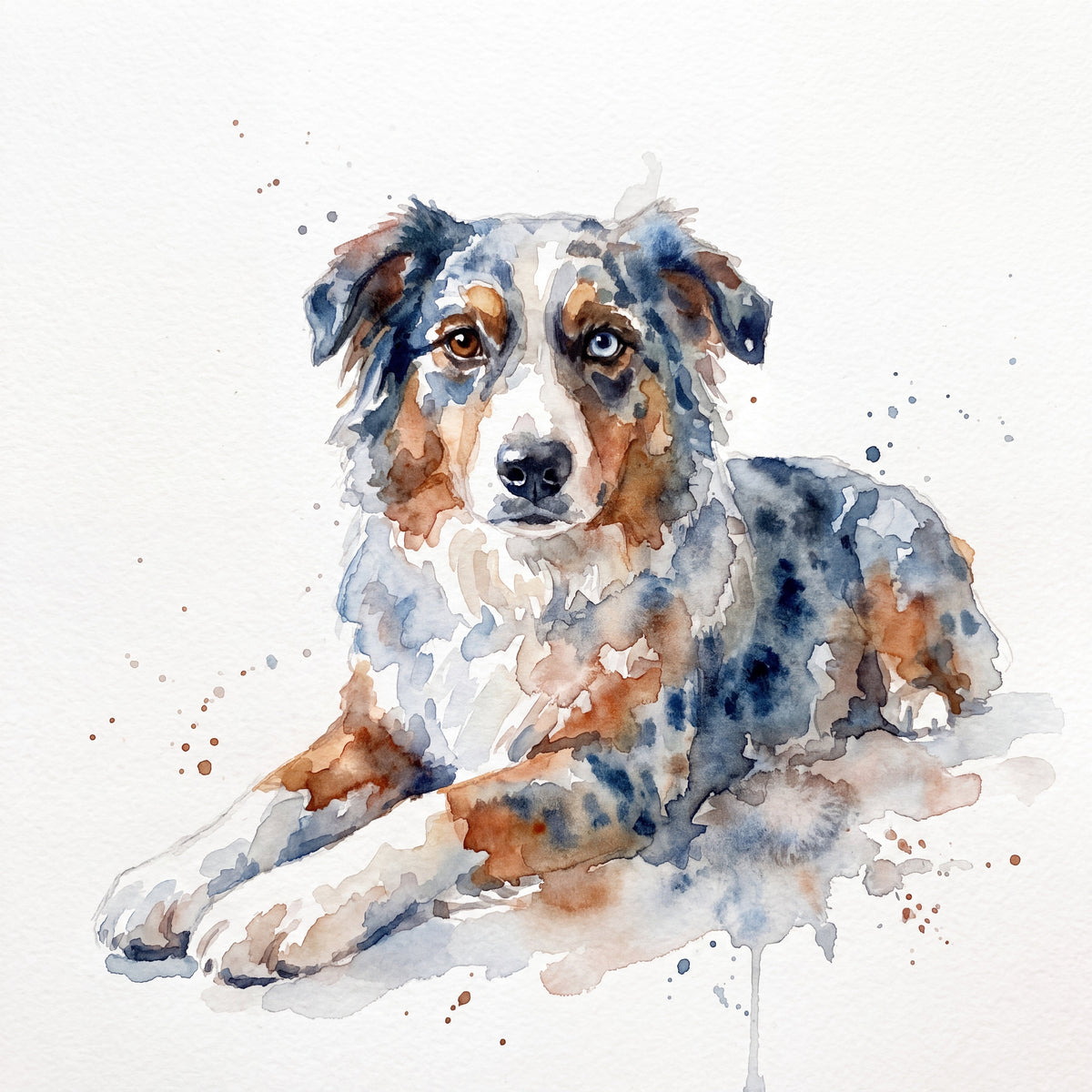Australian Shepherd als Aquarell-Portrait